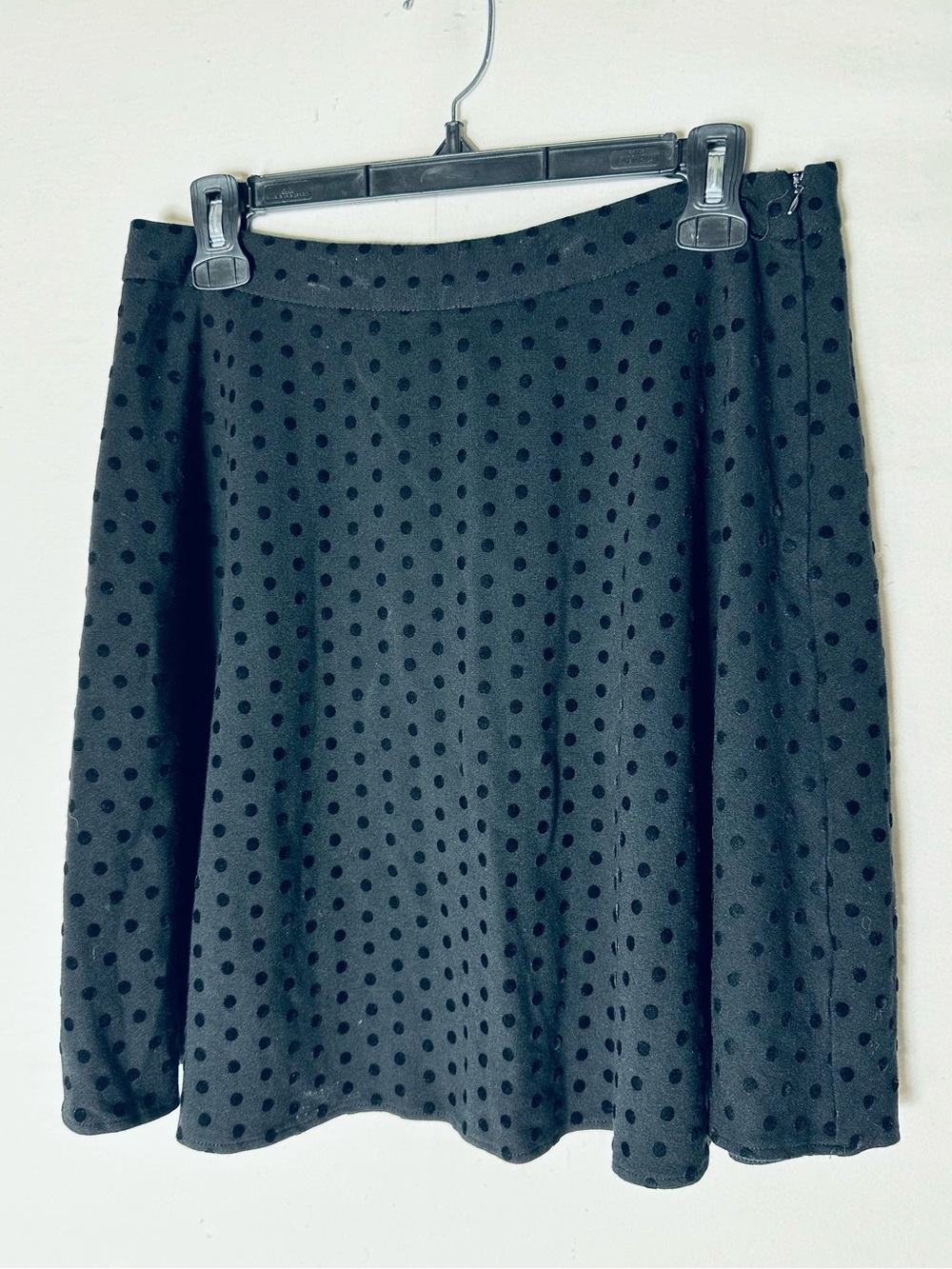 Premise Studio Black On Black Velvety Textured Polka Dot Skater Skirt 10/M